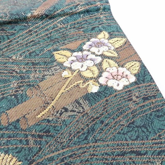新品 正絹 着物“波に乗って舞い上がる松に梅、花筏☆”袋帯 L-20