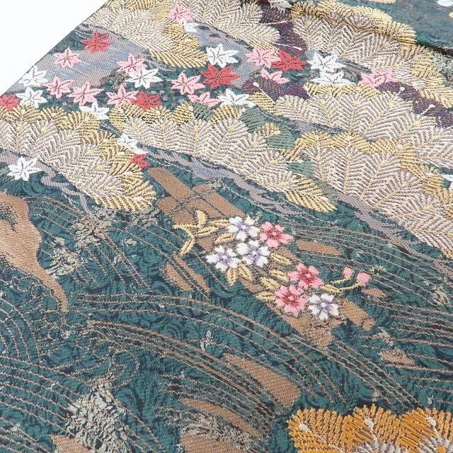 新品 正絹 着物“波に乗って舞い上がる松に梅、花筏☆”袋帯 L-20