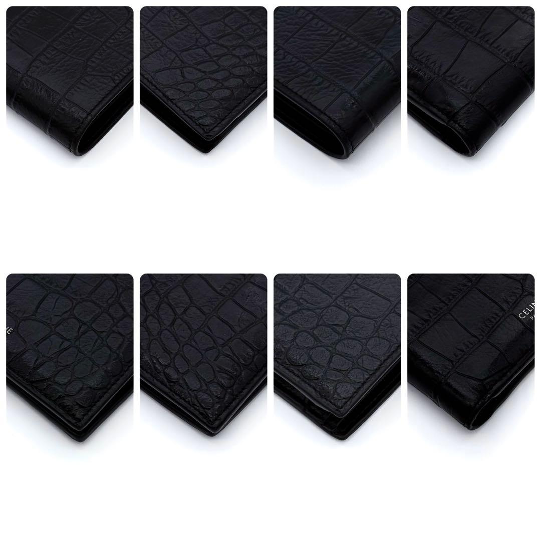 セリーヌ 二つ折り財布 バイフォールドウォレット クロコ型押し 黒 2426