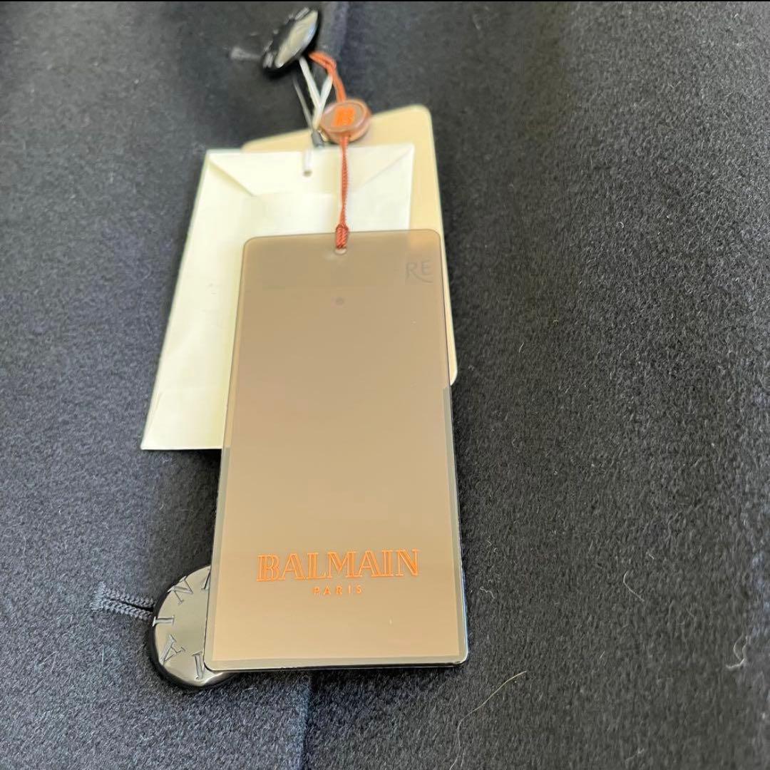 BALMAIN ブラック ケープコート フォックスファー付き