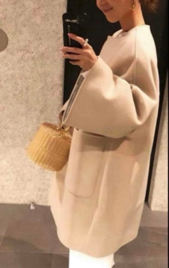 yori ウールノーカラーコート　アイボリー