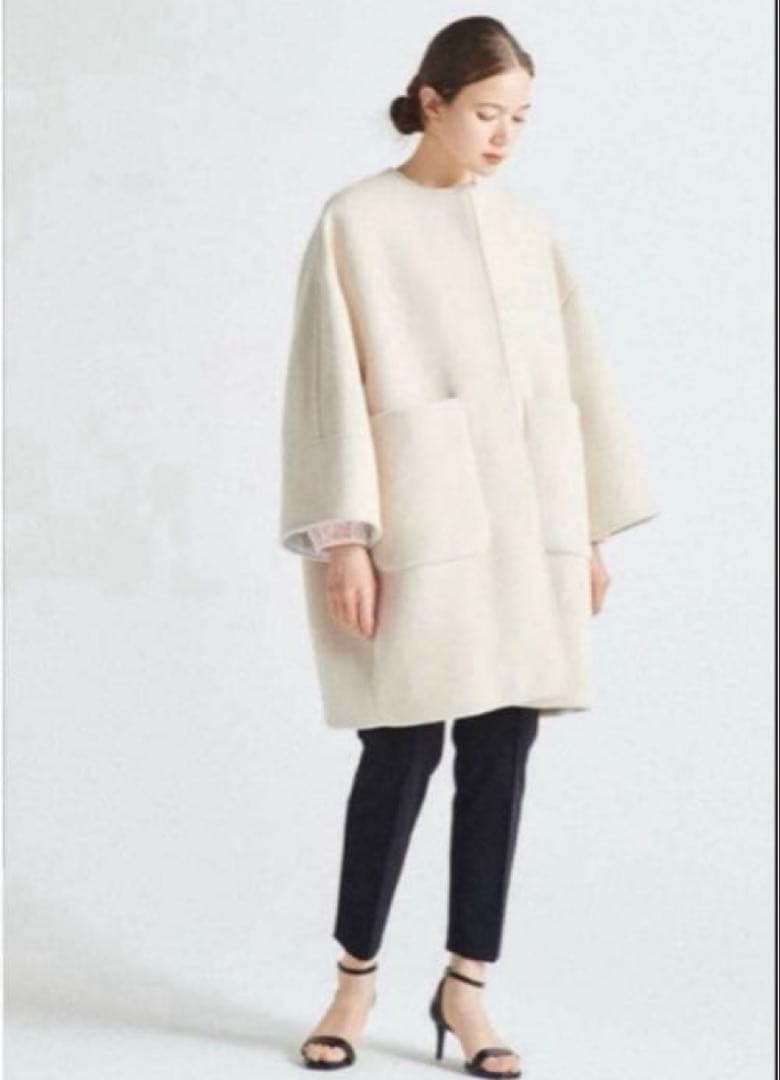 yori ウールノーカラーコート　アイボリー