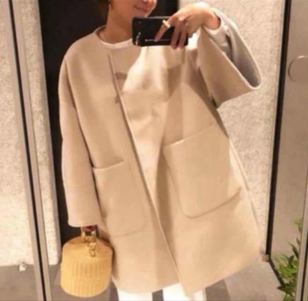 yori ウールノーカラーコート　アイボリー