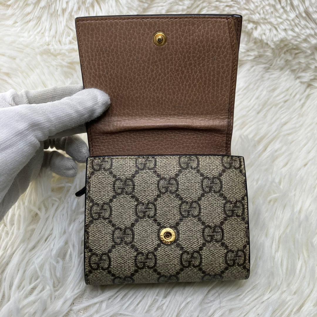 極美✨GUCCI 二つ折り財布 GG マーモント レザー ベージュ