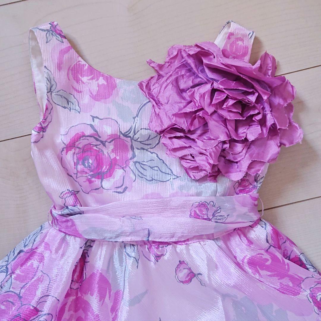 【mezzo piano】バラ柄 コサージュ付き ドレス メゾピアノ