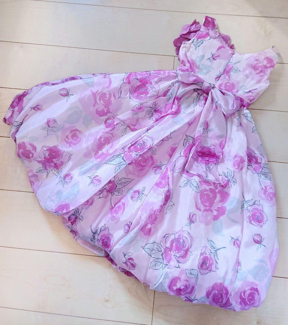 【mezzo piano】バラ柄 コサージュ付き ドレス メゾピアノ