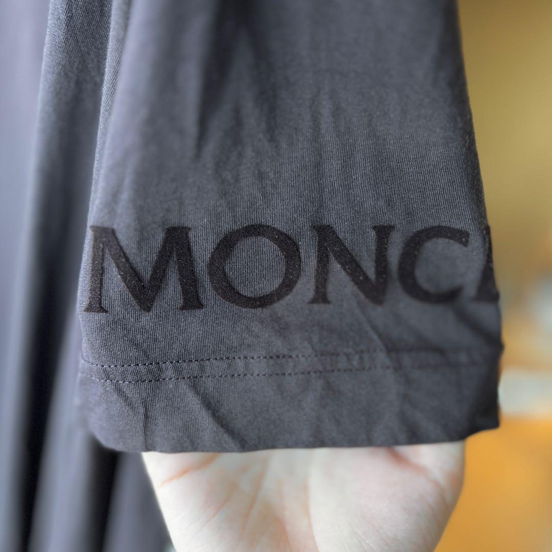MONCLER 長袖Tシャツ　ロンT レイヤード　胸元ロゴ　ダークブラウン　L