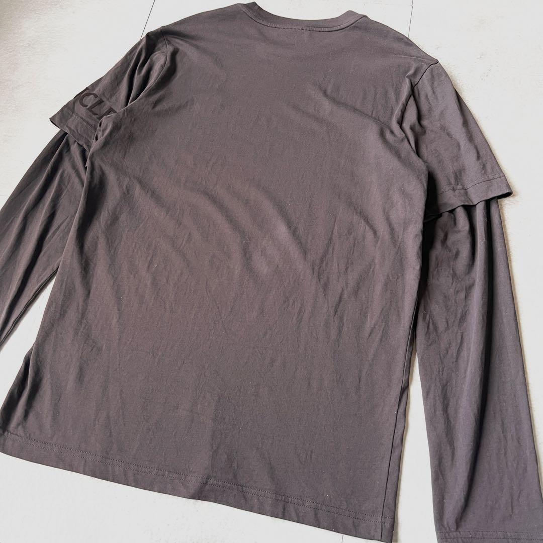 MONCLER 長袖Tシャツ　ロンT レイヤード　胸元ロゴ　ダークブラウン　L