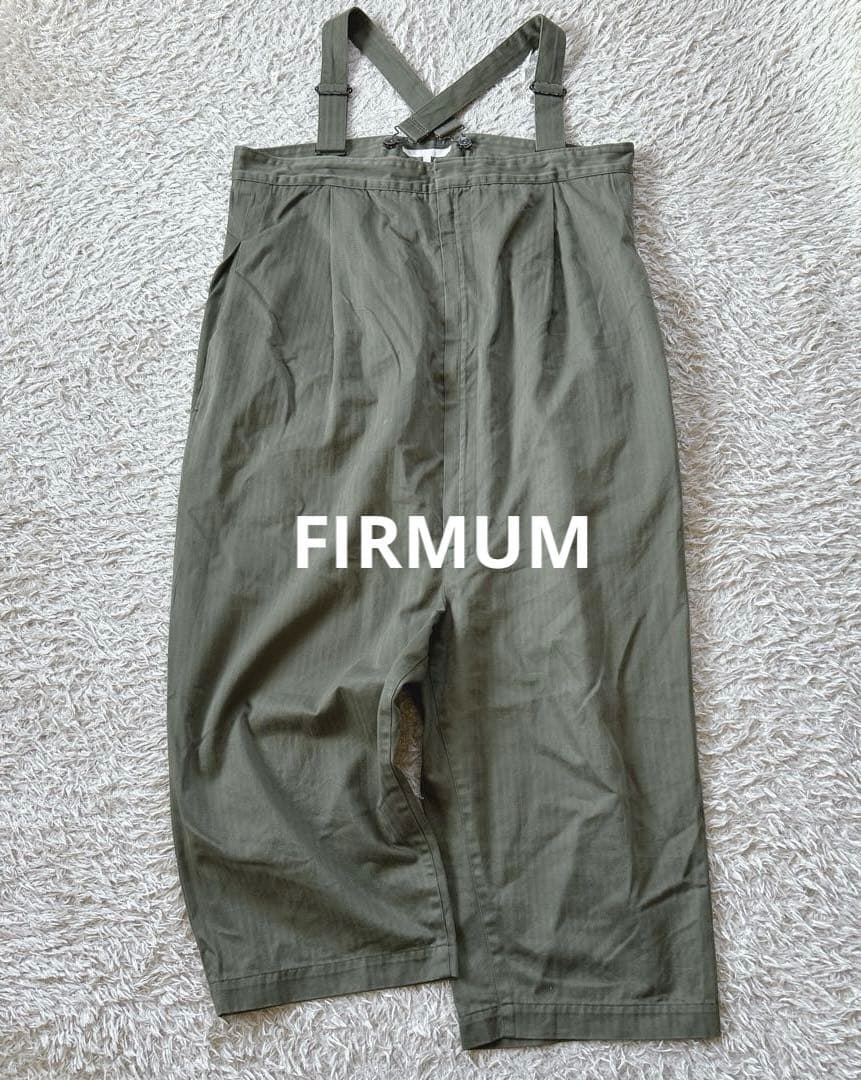 美品　FIRMUM スーピマヘリンボーンツイルサカナヤパンツ　カーキ　サロペット