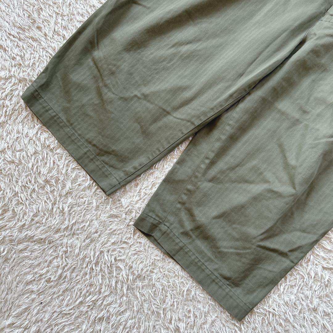 美品　FIRMUM スーピマヘリンボーンツイルサカナヤパンツ　カーキ　サロペット
