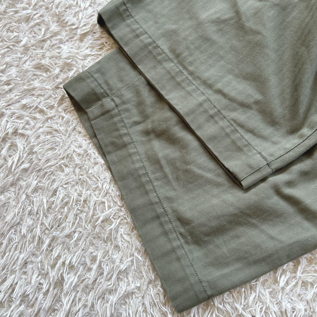美品　FIRMUM スーピマヘリンボーンツイルサカナヤパンツ　カーキ　サロペット