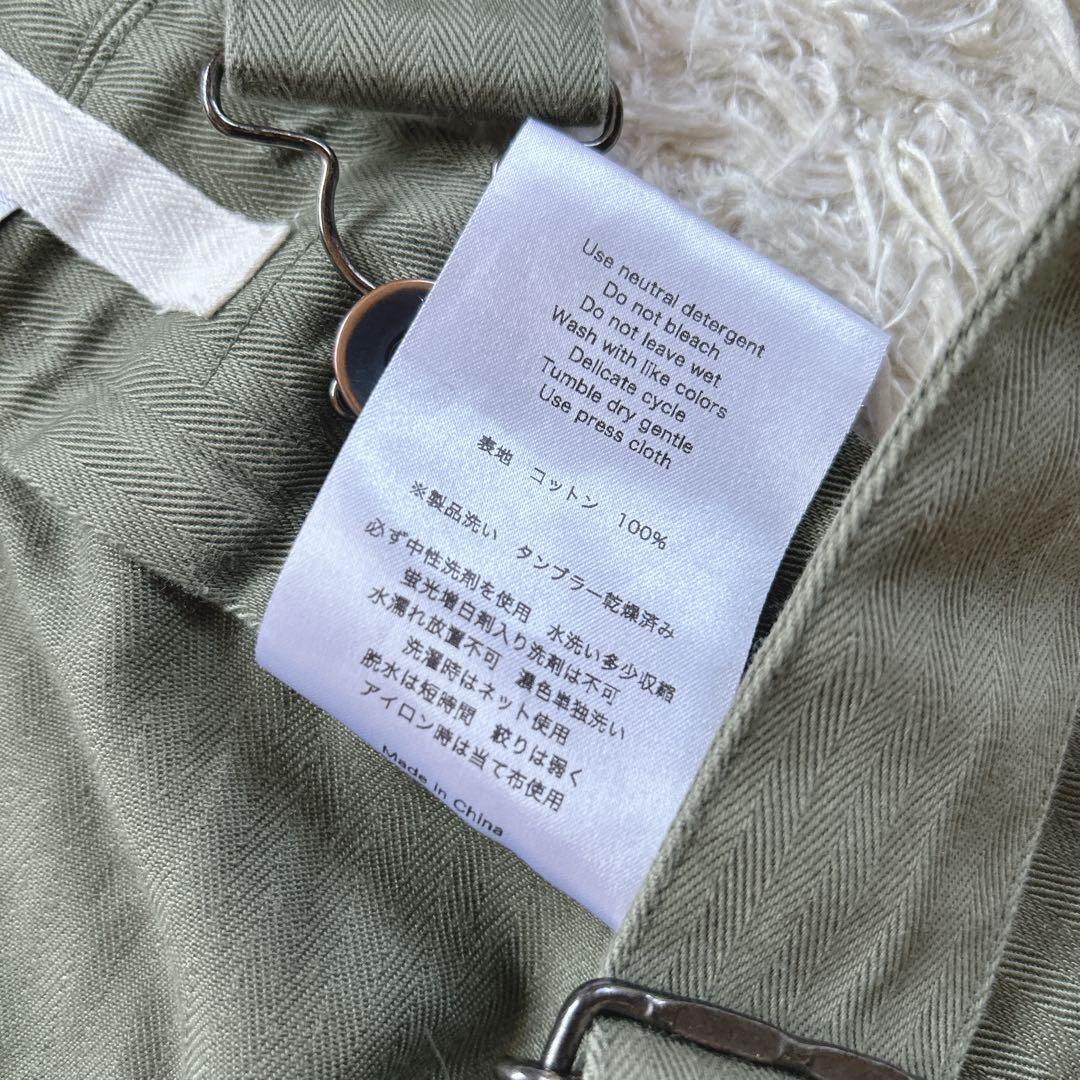 美品　FIRMUM スーピマヘリンボーンツイルサカナヤパンツ　カーキ　サロペット