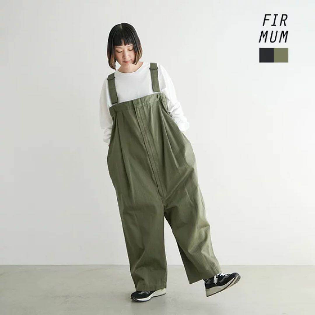 美品　FIRMUM スーピマヘリンボーンツイルサカナヤパンツ　カーキ　サロペット