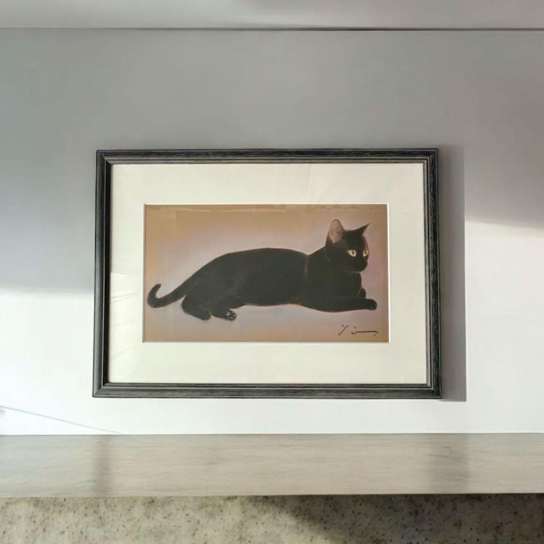 【 パステル画 】 小山洋子 ✴︎ 黒猫 ネコ 猫 ✴︎ サイン入り ✴︎ 額装