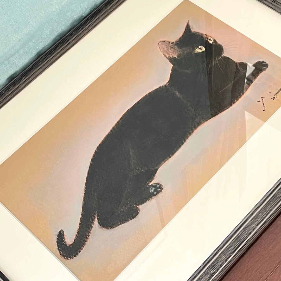 【 パステル画 】 小山洋子 ✴︎ 黒猫 ネコ 猫 ✴︎ サイン入り ✴︎ 額装