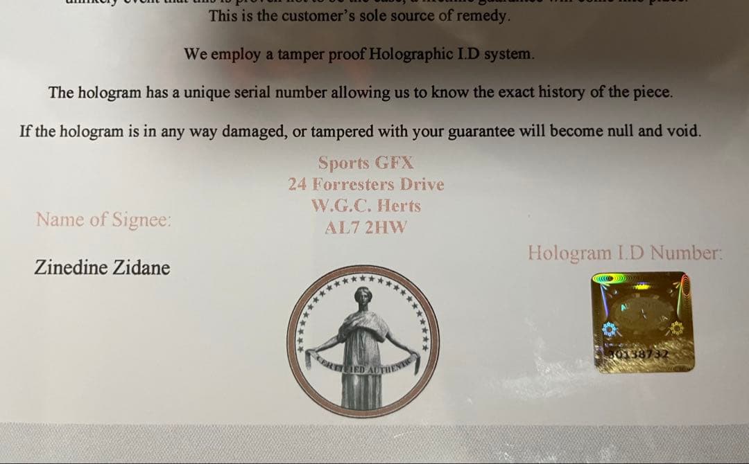 ジネディーヌ・ジダン　直筆サインパネル　超希少！