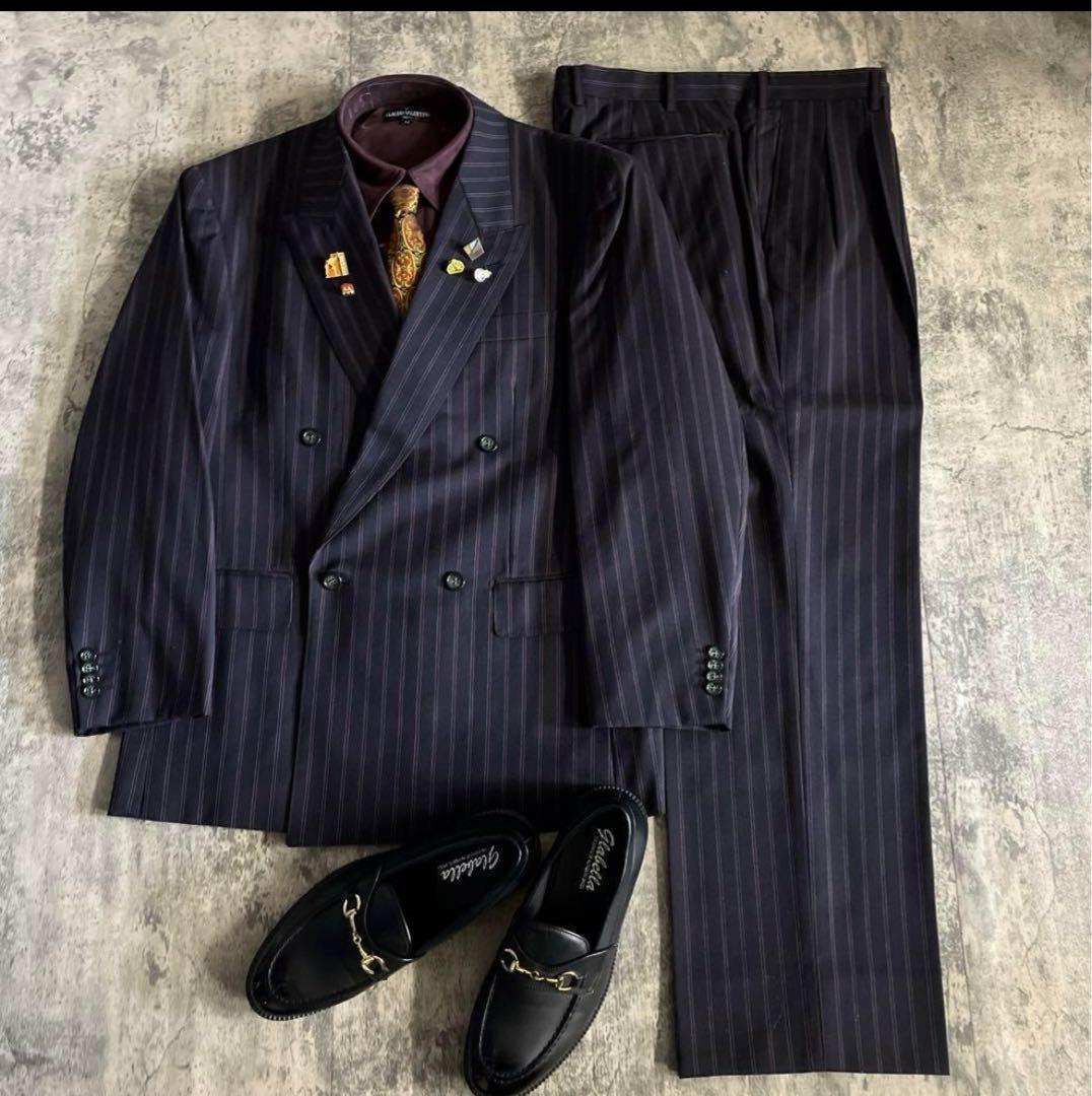 至高 極上ウール ピンクストライプ VERSACE ネクタイ ダブルスーツ