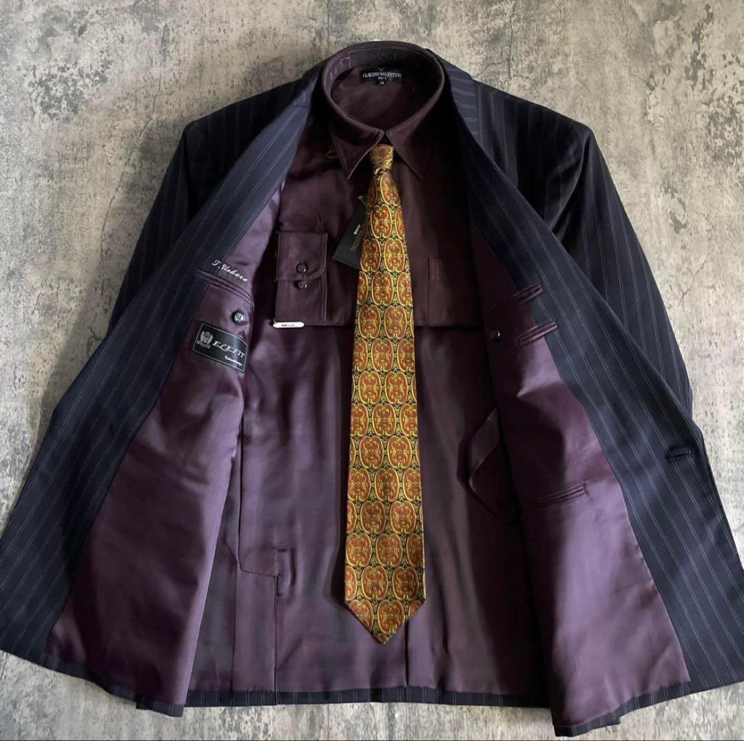 至高 極上ウール ピンクストライプ VERSACE ネクタイ ダブルスーツ