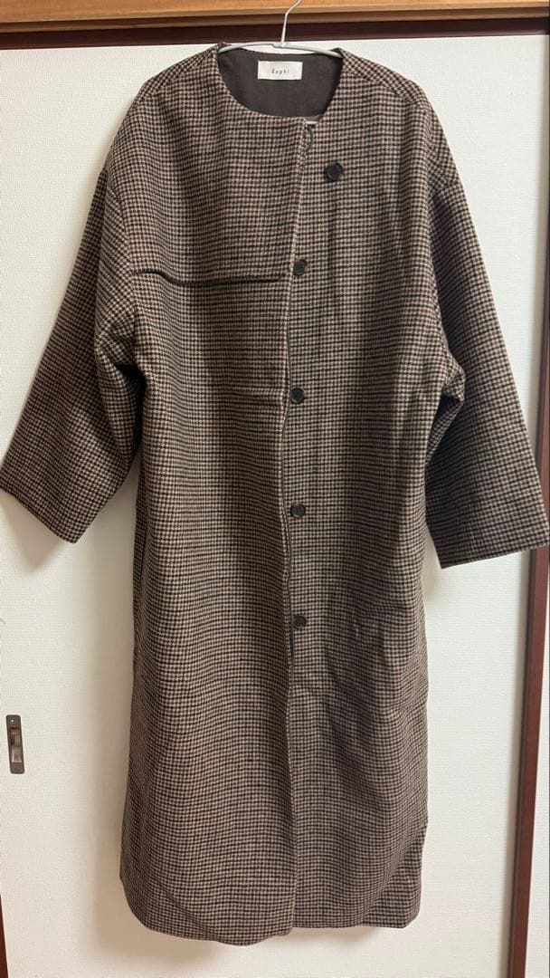 Eaphi no collar wool check coat コート