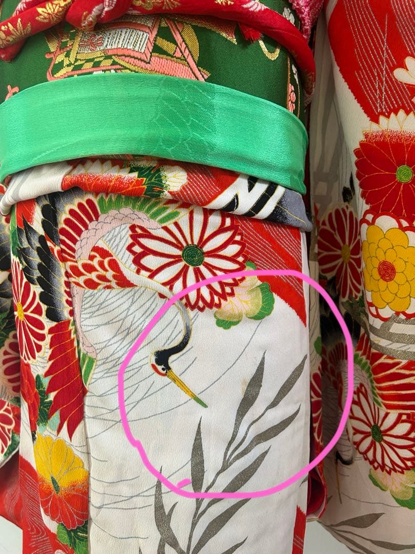 7歳　七五三　アンティーク着物、帯、帯揚げ、帯締め　しごき　身丈113cm