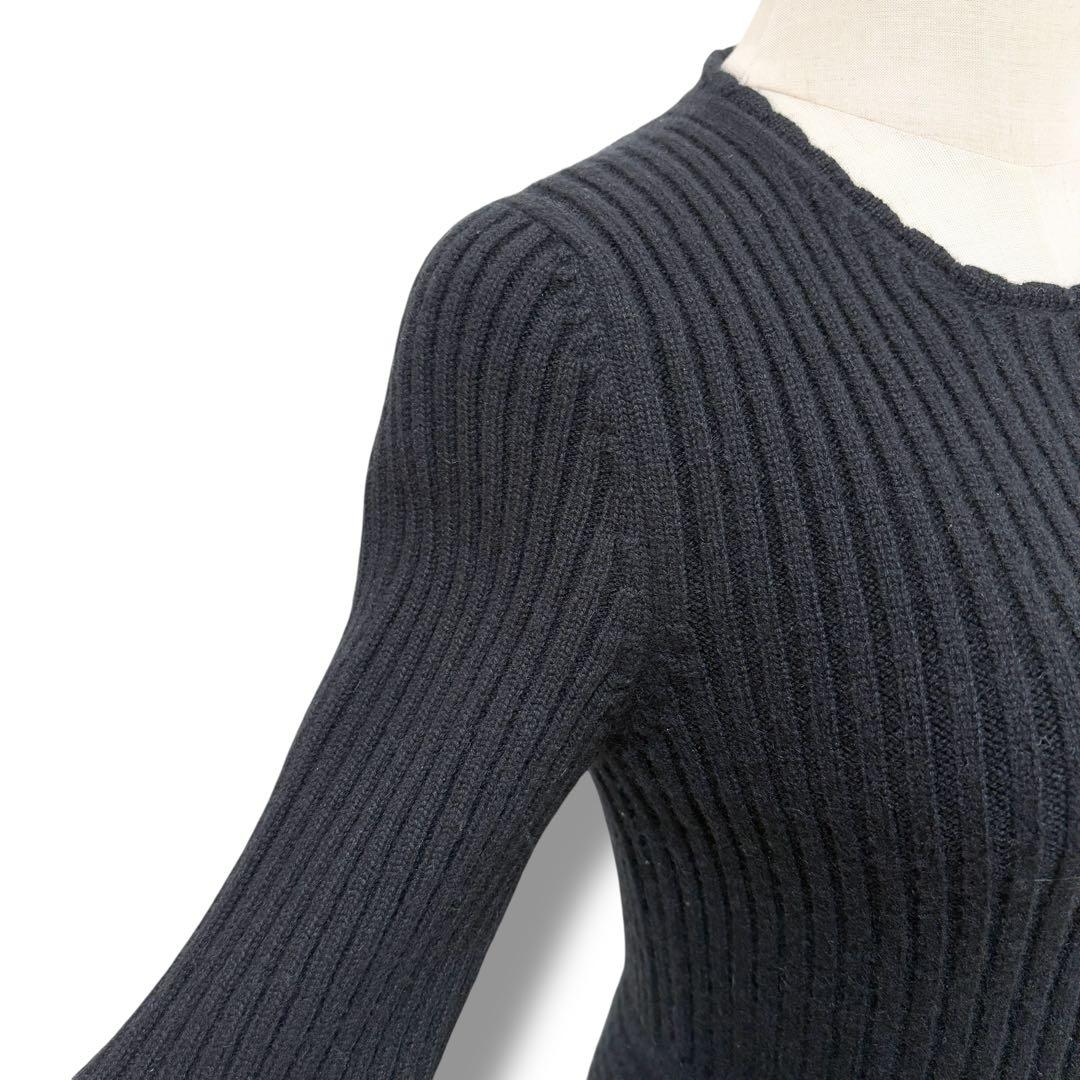 CHANEL シャネル カシミヤ 半袖 膝丈 リブニット ワンピース ブラック黒