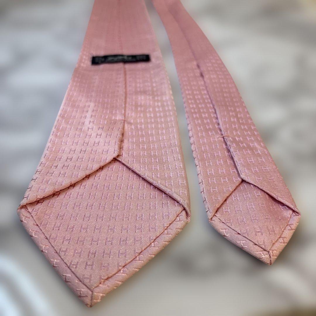 【ファソネ✨】HERMES ネクタイ　ピンク　桃色　ファソネ　H柄　刺繍