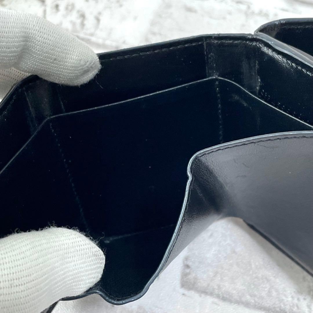 美品✨サンローラン　三つ折り財布　クロコ　金ロゴ　黒　付属品