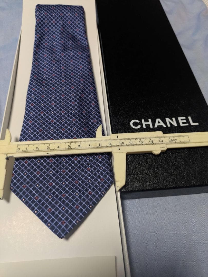 CHANEL ネイビー チェック柄 ネクタイ