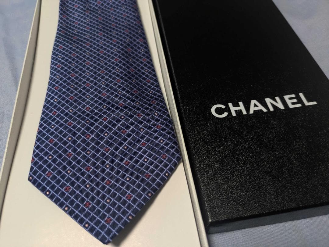 CHANEL ネイビー チェック柄 ネクタイ