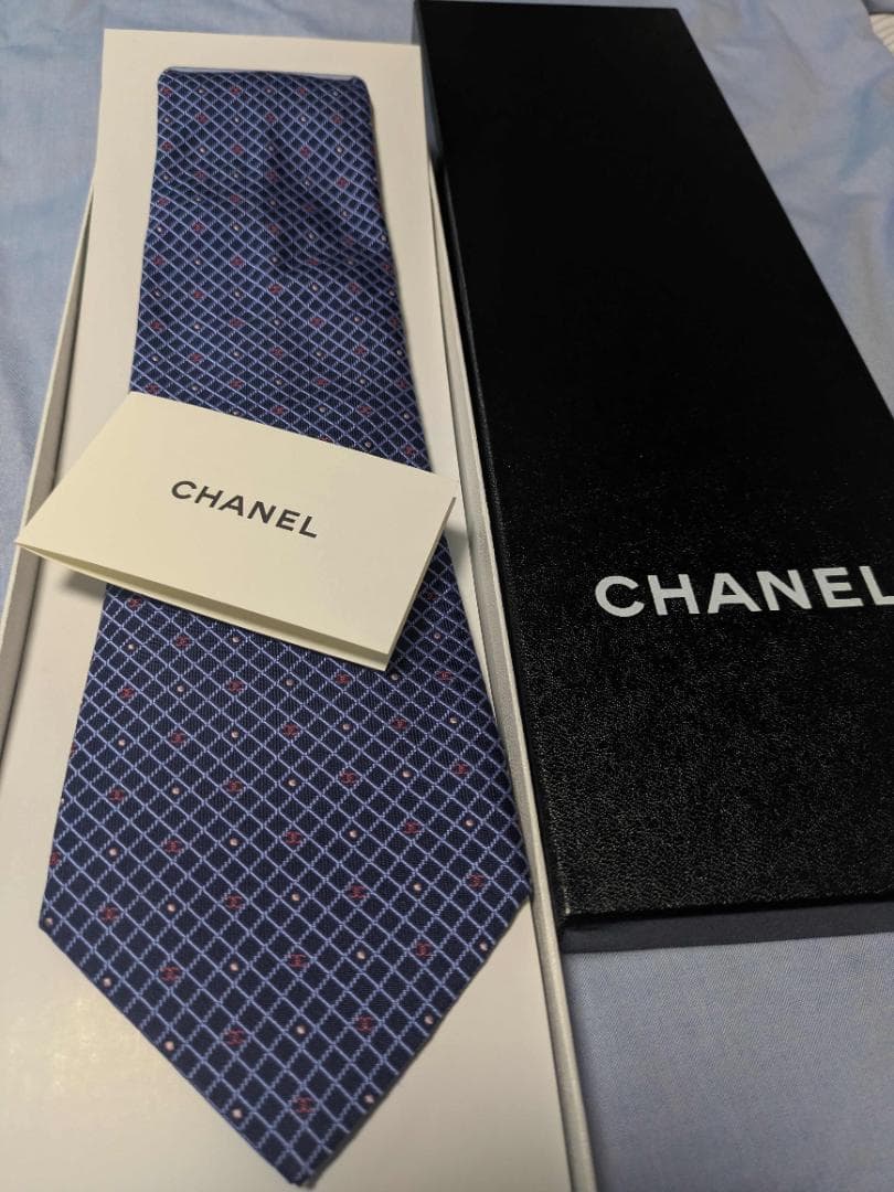 CHANEL ネイビー チェック柄 ネクタイ