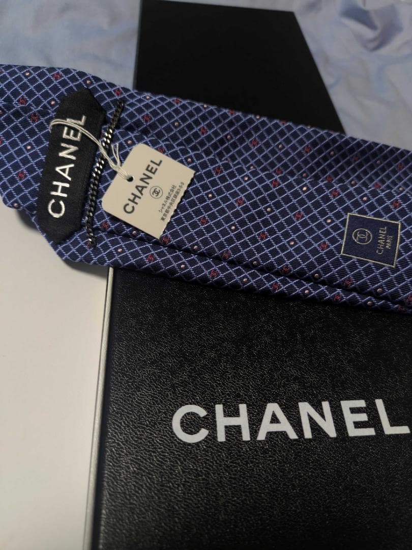 CHANEL ネイビー チェック柄 ネクタイ