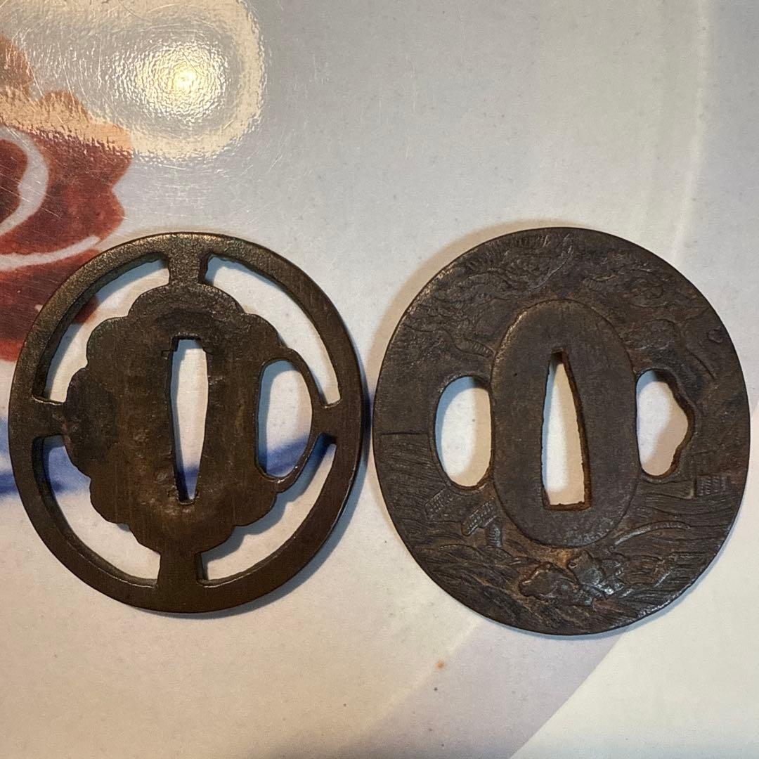 江戸時代　鍔 風景　空山海模様2個セット　「あき3」