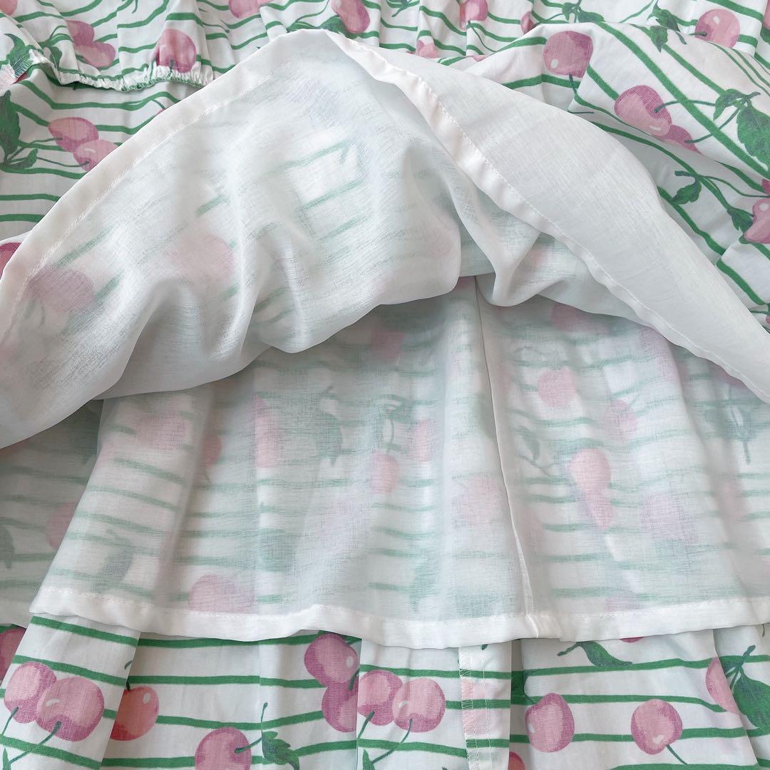 【美品✨】　オブリ obli チェリーワンピース　さくらんぼ　ボーダー