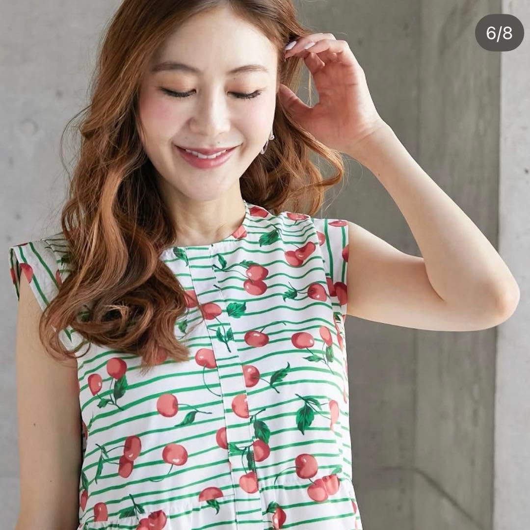【美品✨】　オブリ obli チェリーワンピース　さくらんぼ　ボーダー