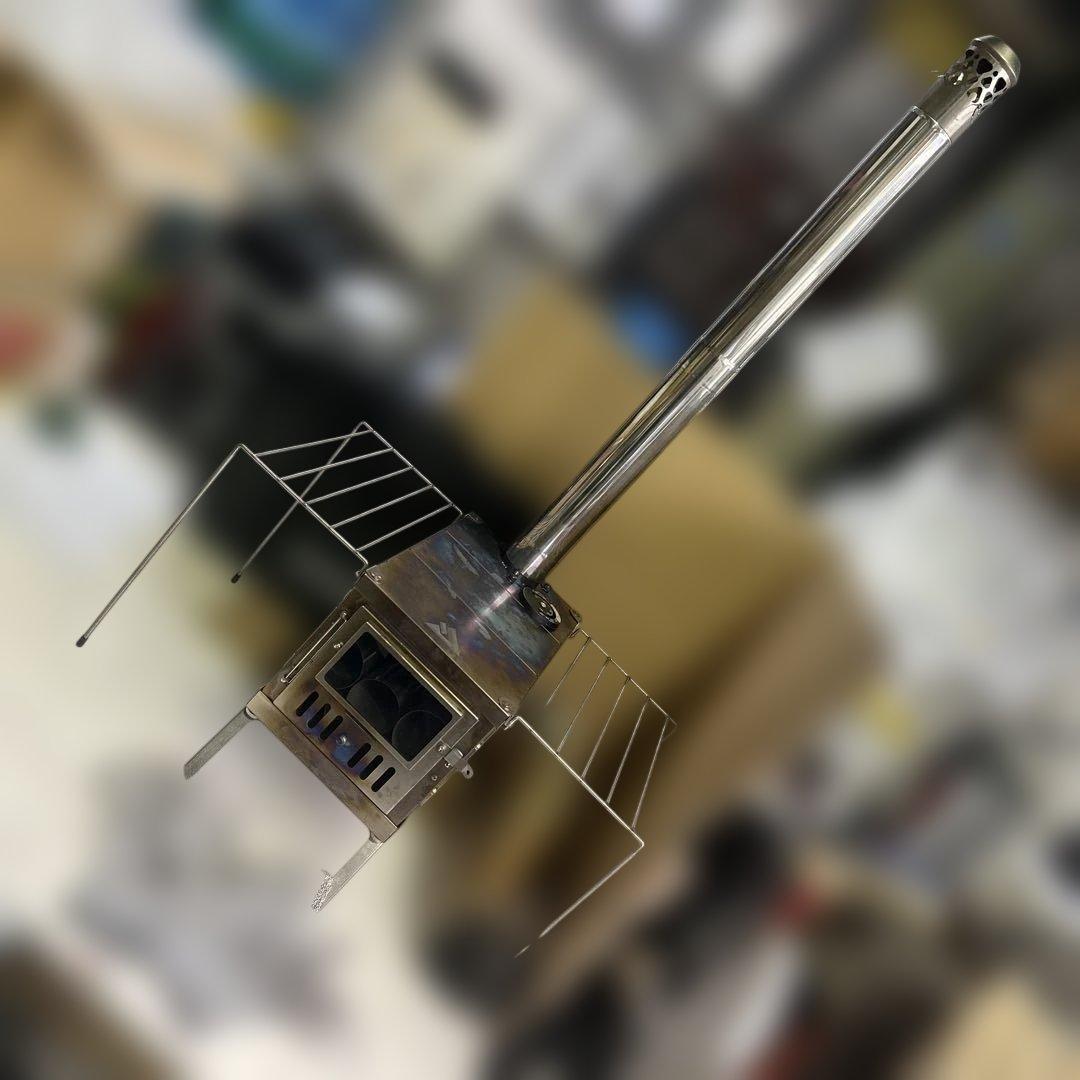6773 ポモリー Timber チタン 薪ストーブ 両側ガラス 煙突 棚セット