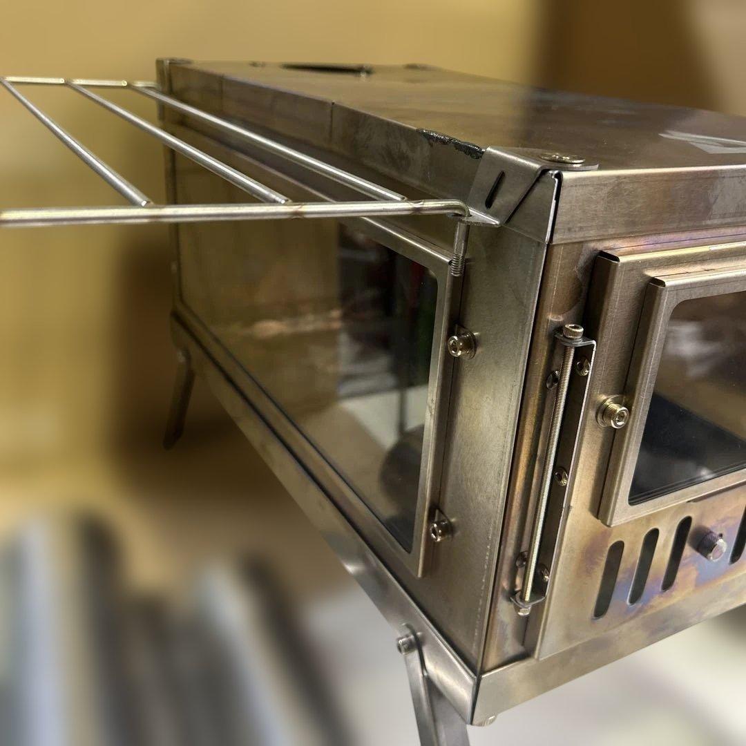 6773 ポモリー Timber チタン 薪ストーブ 両側ガラス 煙突 棚セット
