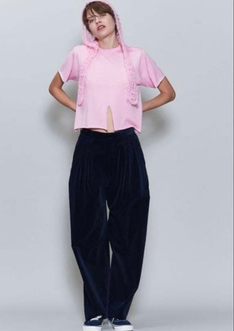 ネイビー コーデュロイ ワイドパンツ　roku 6