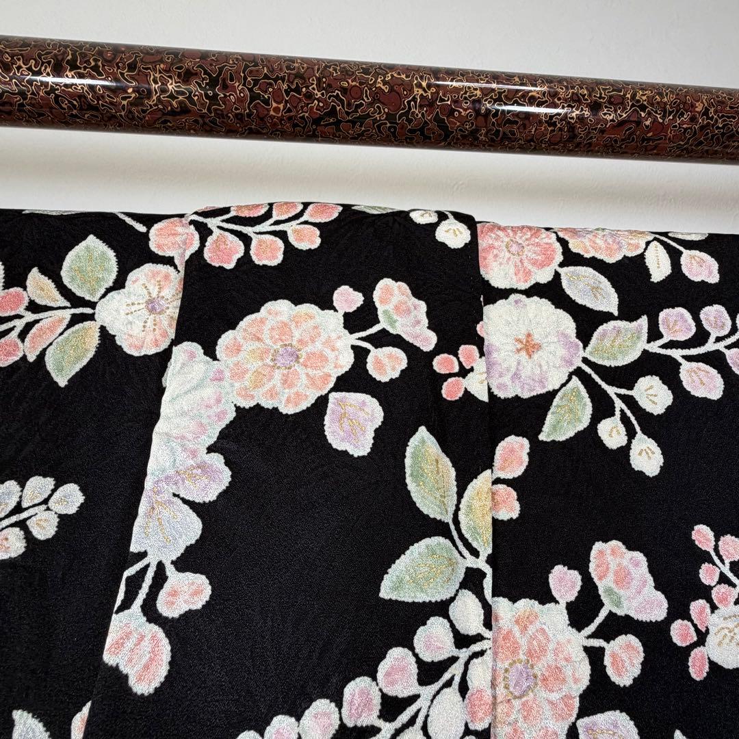 超美品　正絹　小紋　和装　着物　袷　168裄66 三越　辻ヶ花　トール　黒　薄紫