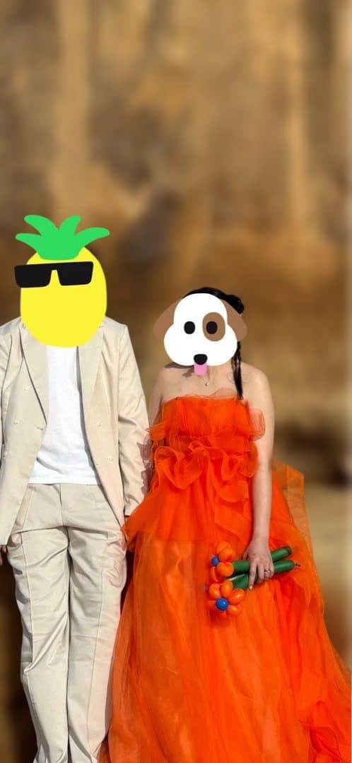 オレンジ　ボリューム　ドレス　前撮り　二次会