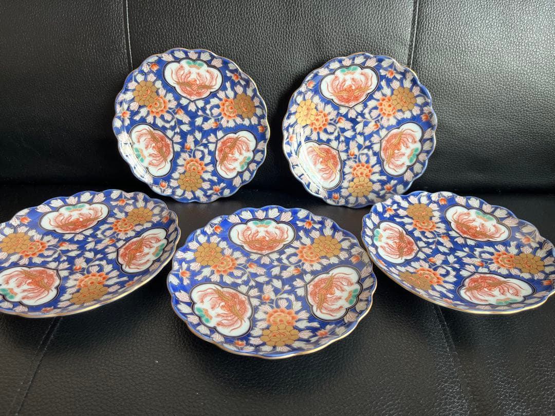 PVC幸楽窯　献上手古伊万里鳳凰　金襴手　金彩鳳凰牡丹文様　皿５枚