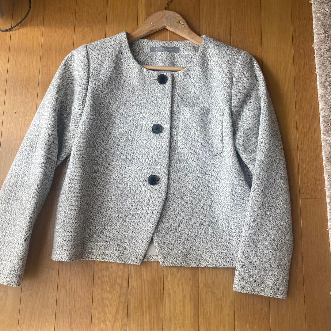 美品　セオリーリュクス　ノーカラージャケット　ツイード　ホワイト　グレー