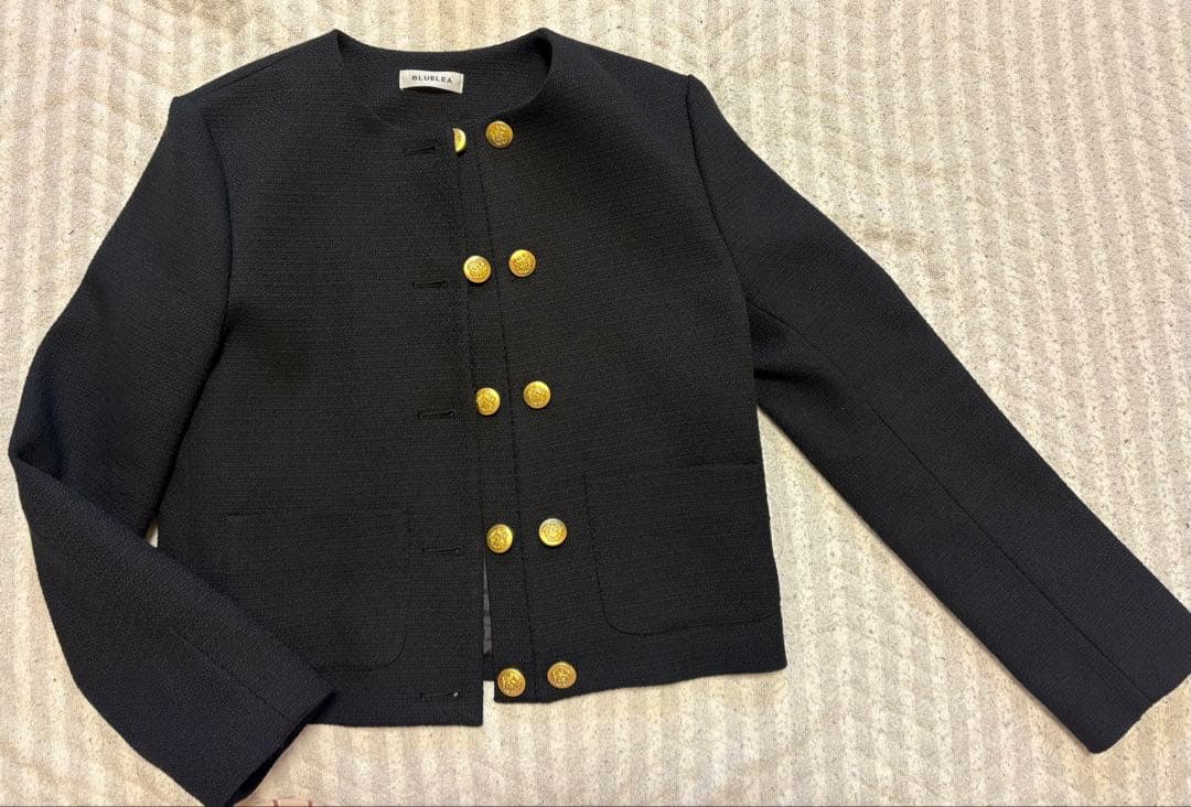 BLUELEA ブルレア　ダブルボタンツイードジャケット ブラック