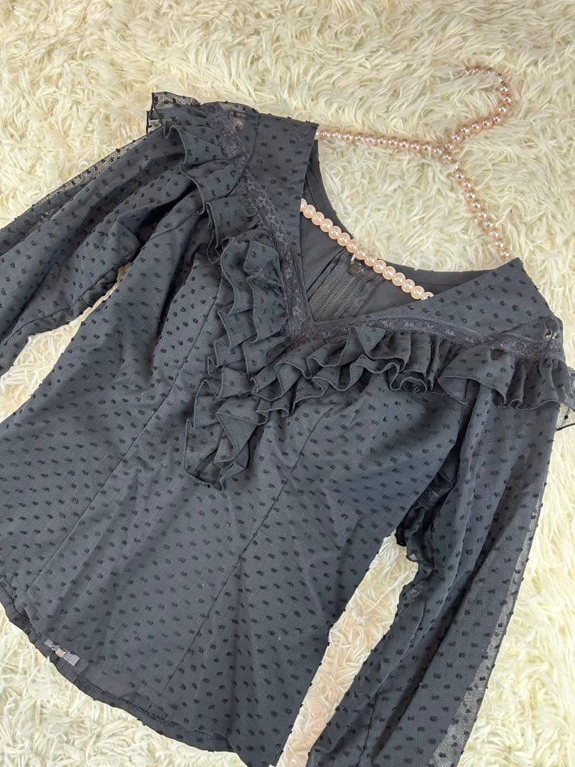 新品　ブラウス　フラメンコ衣装　ドット　水玉　レース