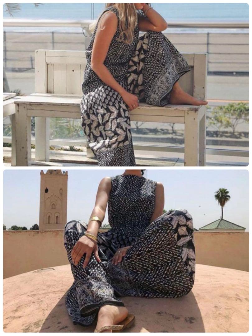 極美品 サラマリカ リーフプリント コットン オールインワン ワンピース