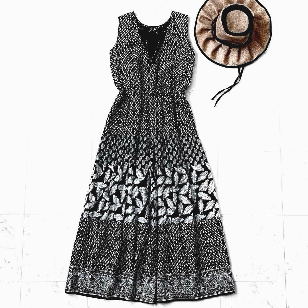 極美品 サラマリカ リーフプリント コットン オールインワン ワンピース