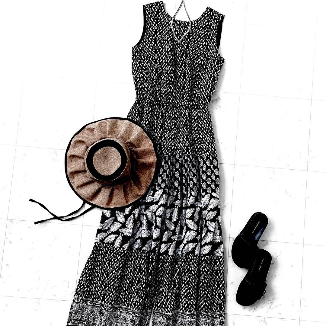 極美品 サラマリカ リーフプリント コットン オールインワン ワンピース