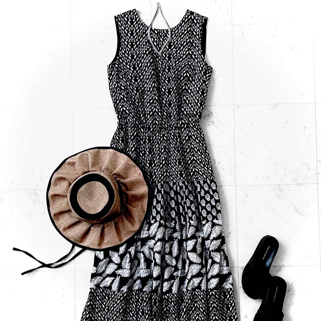 極美品 サラマリカ リーフプリント コットン オールインワン ワンピース