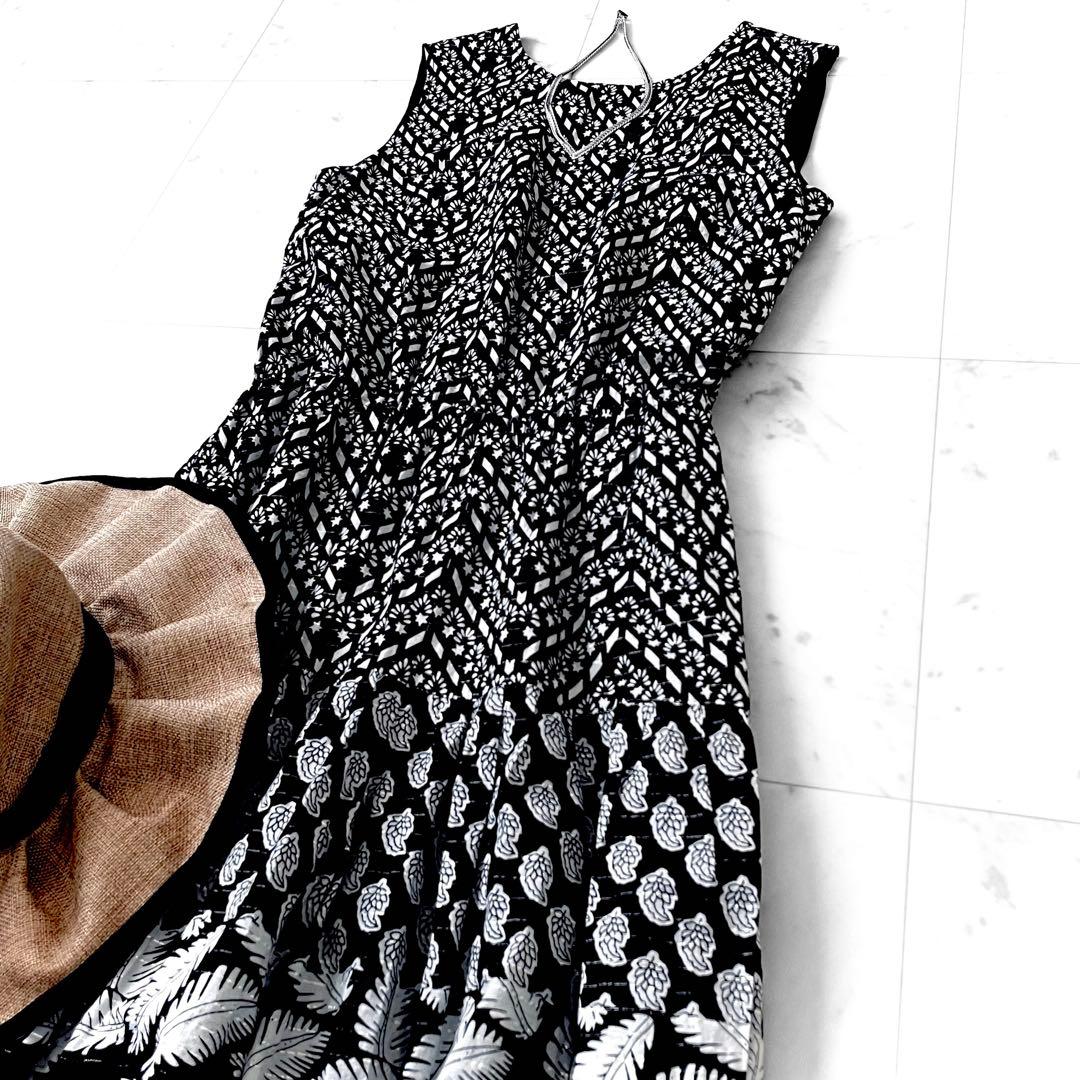 極美品 サラマリカ リーフプリント コットン オールインワン ワンピース