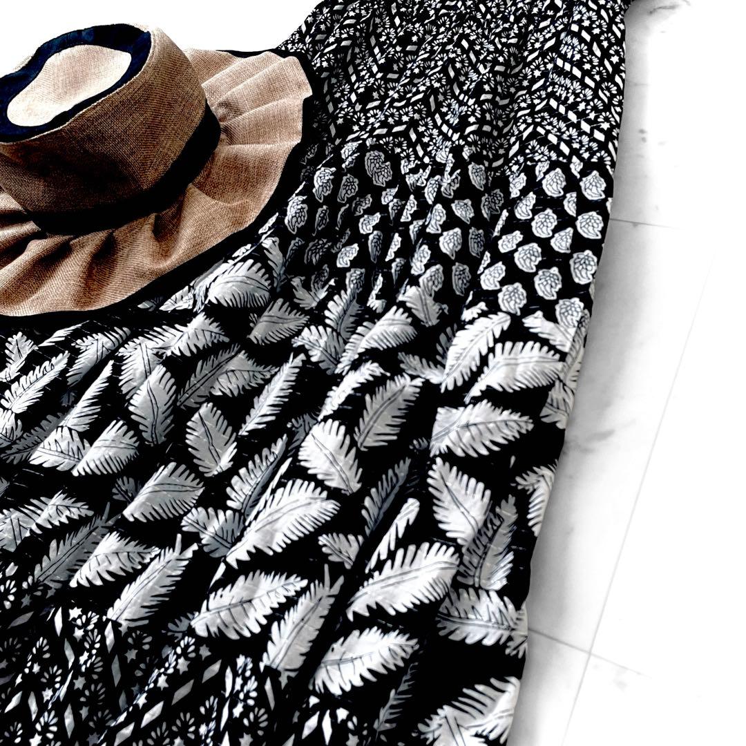 極美品 サラマリカ リーフプリント コットン オールインワン ワンピース