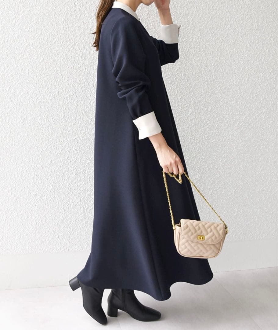 【タグ付き新品未使用】SHIPS anyダブルクロス Aライン シャツワンピ